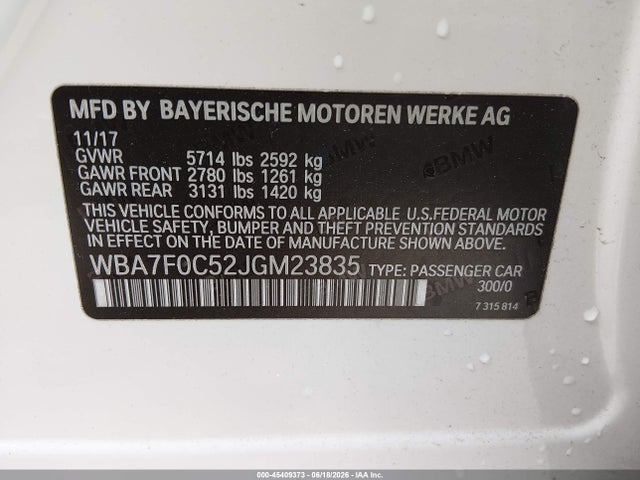 Продажа на аукционе авто 2018 Bmw 7 Series 750i, vin: WBA7F0C52JGM23835, номер лота: 45409373