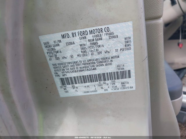 Aukcja sprzedaży 2008 Ford Escape Xls/xls Manual, vin: 1FMCU02Z58KC82046, numer aukcji: 45409378