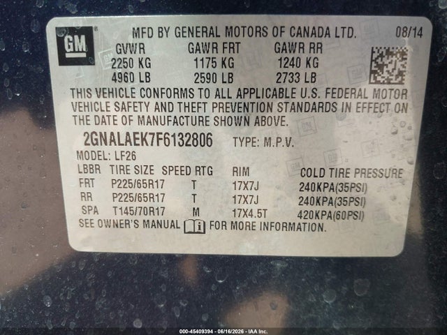 Chevrolet EQUINOX LS 2015 2GNALAEK7F6132806 Image 9