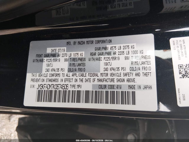 Продаж на аукціоні авто 2019 Mazda Cx-5 Grand Touring, vin: JM3KFADM7K0674506, номер лоту: 45409396