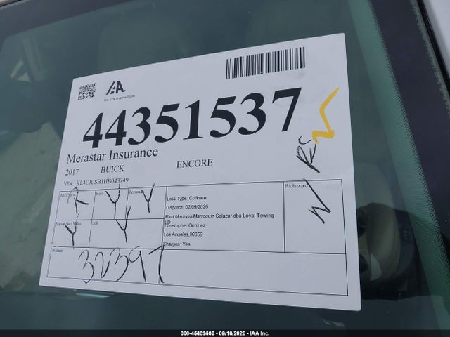Aukcja sprzedaży 2017 Buick Encore Essence, vin: KL4CJCSB1HB043749, numer aukcji: 45409405
