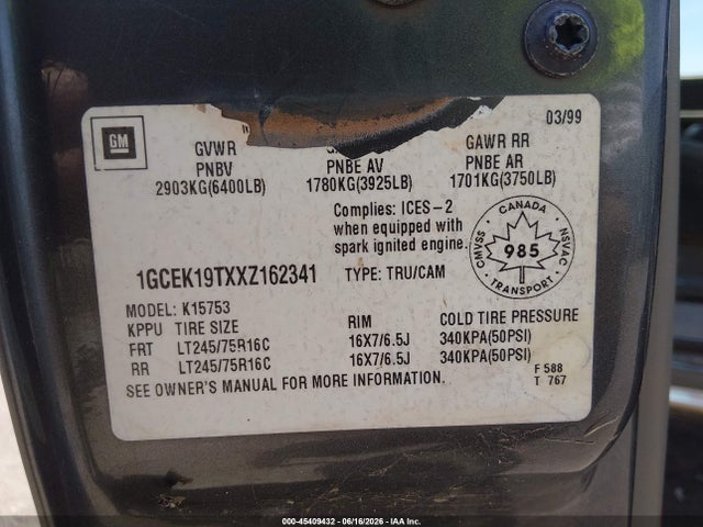 Auction sale of the 1999 Chevrolet Silverado 1500 Ls/lt, vin: 1GCEK19TXXZ162341, lot number: 45409432