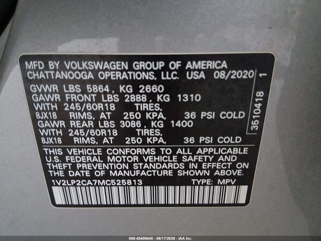 1V2LP2CA7MC525813 Volkswagen Atlas 2.0t Se