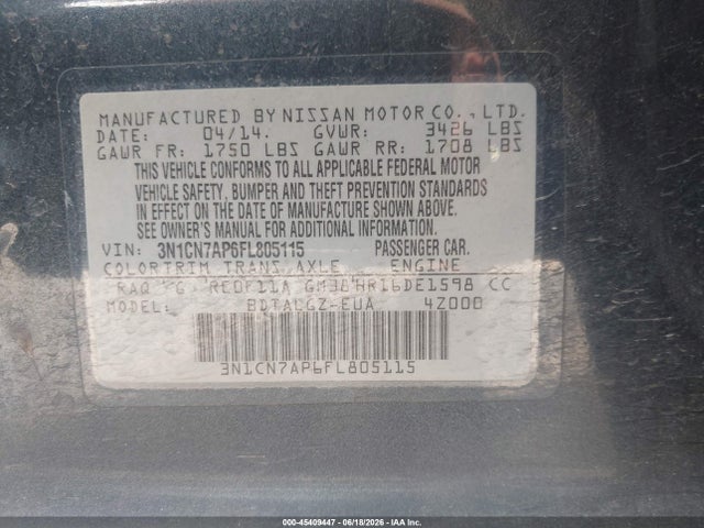 Nissan Versa 1.6 Sl 2015 3N1CN7AP6FL805115 Image 9