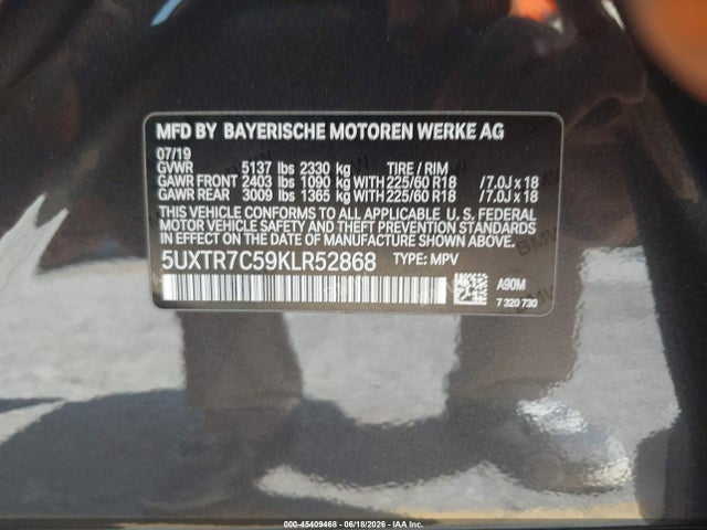 BMW X3 Sdrive30i 2019 5UXTR7C59KLR52868 Image 9