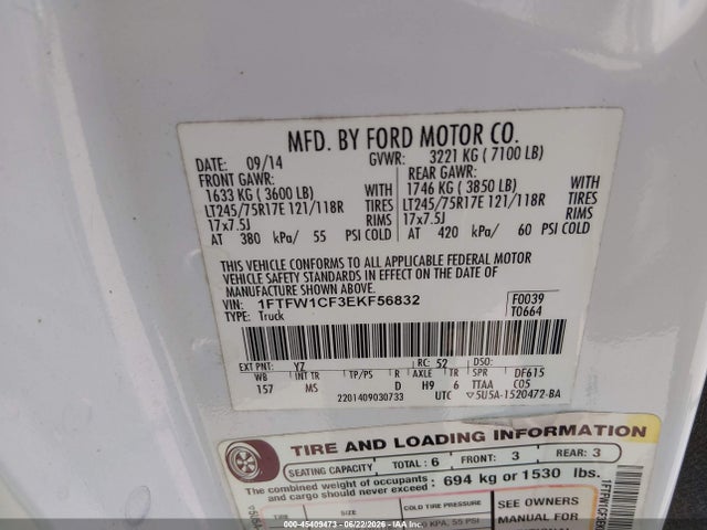 Ford F-150 Xlt 2014 1FTFW1CF3EKF56832 Image 9