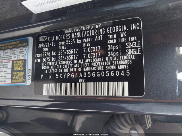 KIA Sorento 2.4l Lx 2016 5XYPG4A35GG056045 Image 9