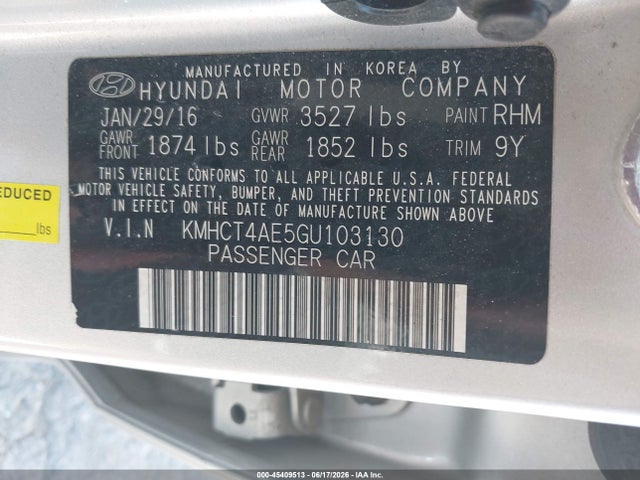 Hyundai ACCENT SE 2016 KMHCT4AE5GU103130 Image 9