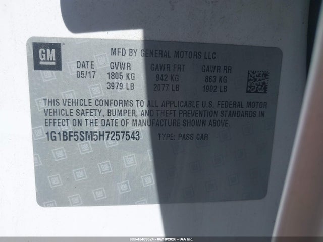 1G1BF5SM5H7257543 Chevrolet Cruze Premier Auto