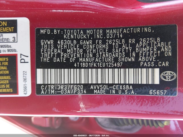 4T1BD1FK1EU125497 Toyota Camry Hybrid Se Limited Edition