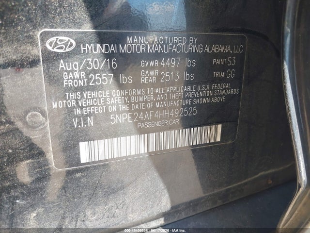 Продажа на аукционе авто 2017 Hyundai Sonata, vin: 5NPE24AF4HH492525, номер лота: 45409538