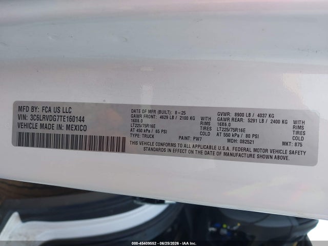 3C6LRVDG7TE160144 RAM Promaster 2500 Tradesman High Roof 159 Wb W/pass Seat