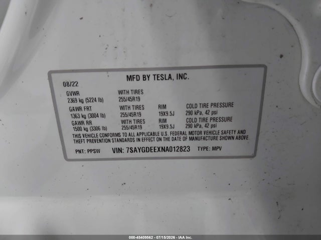 Продажа на аукционе авто 2022 Tesla Model Y Long Range Dual Motor All-wheel Drive, vin: 7SAYGDEEXNA012823, номер лота: 45409562
