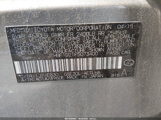 Продажа на аукционе авто 2015 Lexus Is 250, vin: JTHBF1D21F5073400, номер лота: 45409567