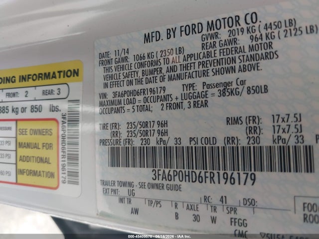 Aukcja sprzedaży 2015 Ford Fusion Se, vin: 3FA6P0HD6FR196179, numer aukcji: 45409570
