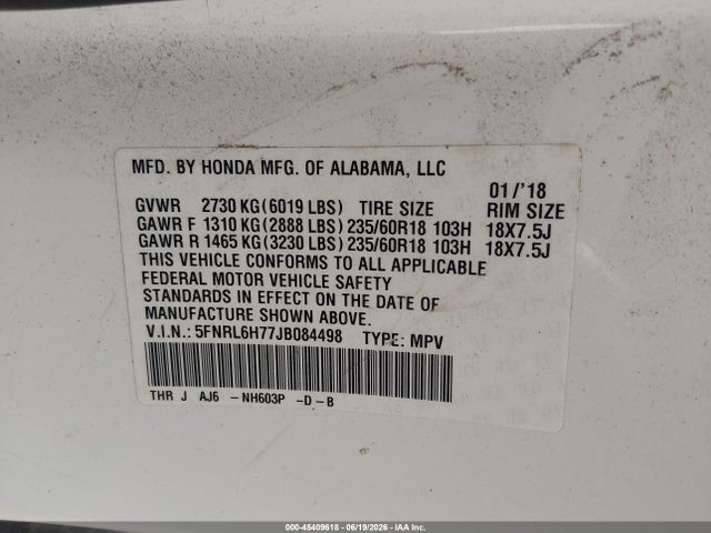 Honda Odyssey Ex-l 2018 5FNRL6H77JB084498 Image 9