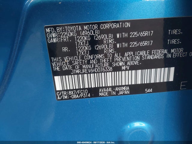 JTMRJREV6HD076338 Toyota Rav4 Hybrid Xle