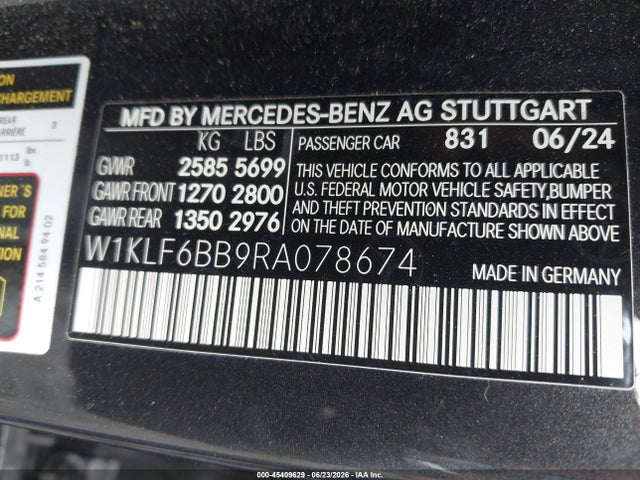 Aukcja sprzedaży 2024 Mercedes-benz E 450 4matic, vin: W1KLF6BB9RA078674, numer aukcji: 45409629