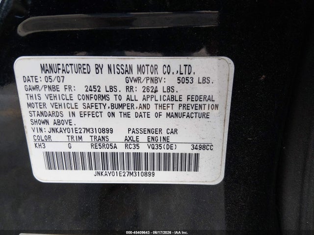 Продажа на аукционе авто 2007 Infiniti M35 Sport, vin: JNKAY01E27M310899, номер лота: 45409643