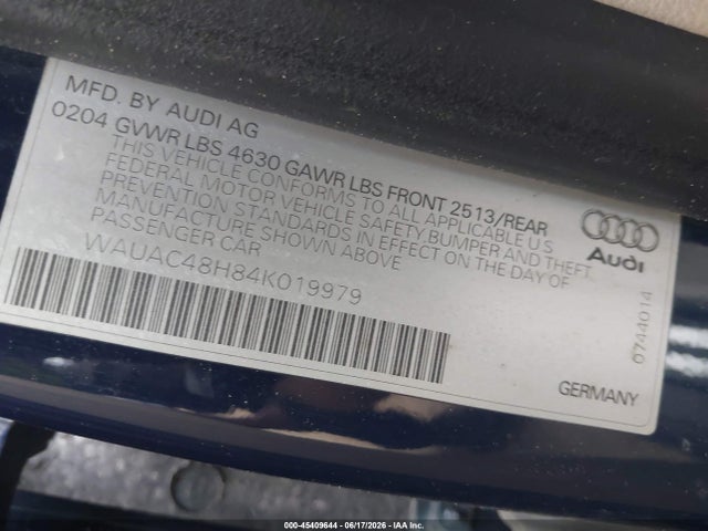 45409644 :رقم المزاد ، WAUAC48H84K019979 vin ، 2004 Audi A4 1.8t مزاد بيع