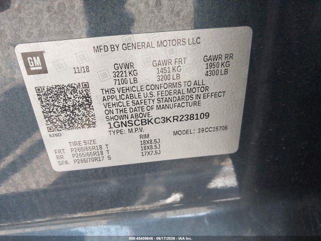 Chevrolet Tahoe Lt 2019 1GNSCBKC3KR238109 Image 9