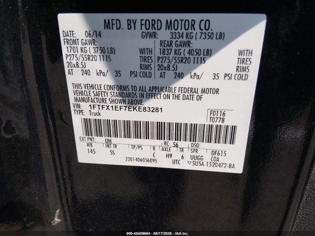 Ford F-150 Stx 2014 1FTFX1EF7EKE83281 Image 9