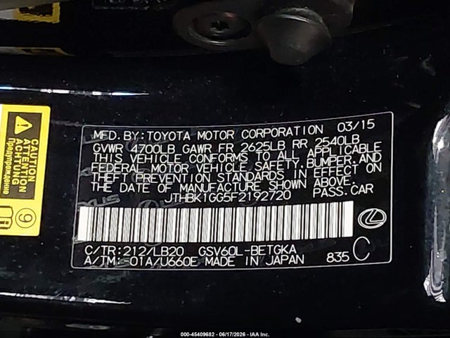 Продажа на аукционе авто 2015 Lexus Es 350, vin: JTHBK1GG5F2192720, номер лота: 45409682