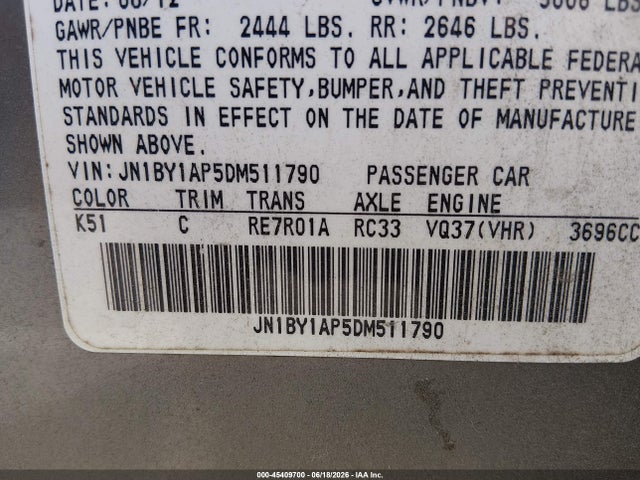 Продажа на аукционе авто 2013 Infiniti M37, vin: JN1BY1AP5DM511790, номер лота: 45409700