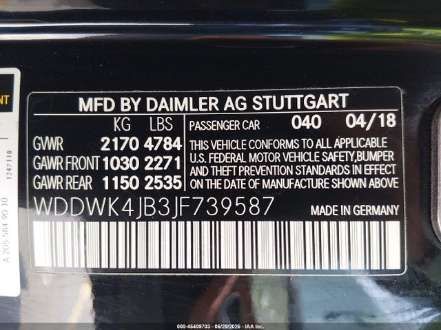 45409703 :رقم المزاد ، WDDWK4JB3JF739587 vin ، 2018 Mercedes-benz C 300 مزاد بيع