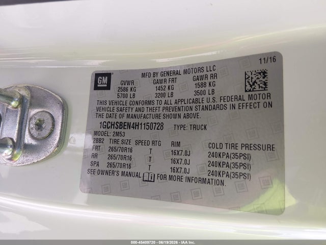 1GCHSBEN4H1150728 Chevrolet Colorado 2wd Wt