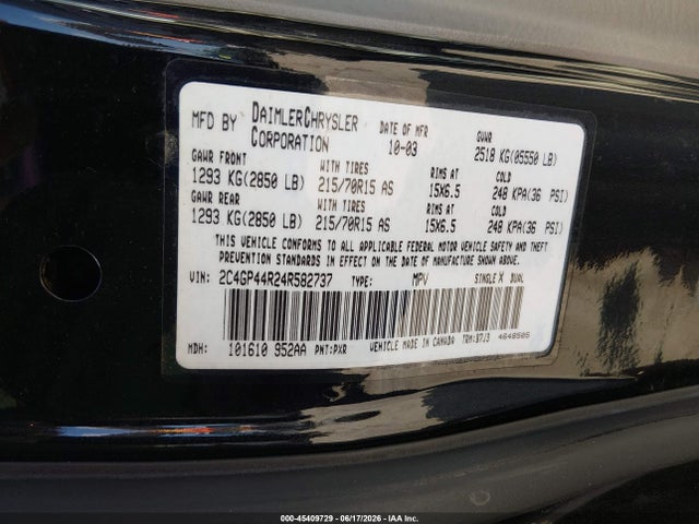 Продаж на аукціоні авто 2004 Chrysler Town & Country Lx, vin: 2C4GP44R24R582737, номер лоту: 45409729