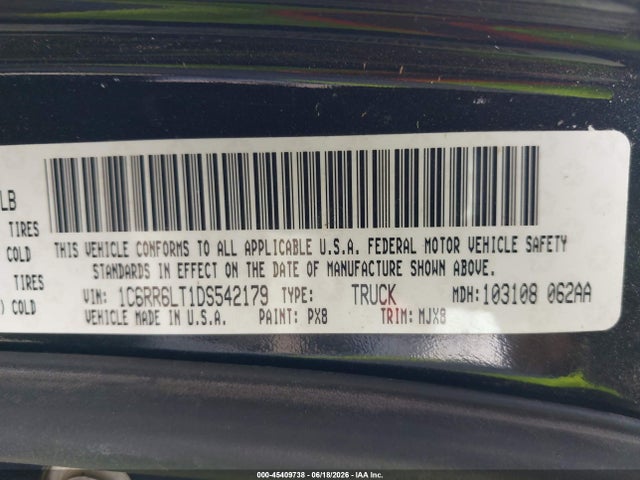 45409738 :رقم المزاد ، 1C6RR6LT1DS542179 vin ، 2013 Ram 1500 Lone Star مزاد بيع