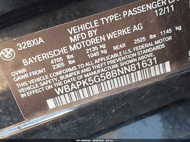 Aukcja sprzedaży 2011 Bmw 328i Xdrive, vin: WBAPK5G58BNN81631, numer aukcji: 45409743