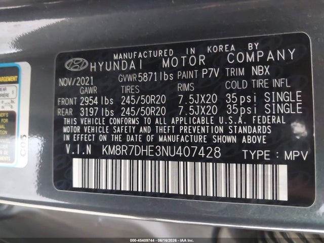 Продажа на аукционе авто 2022 Hyundai Palisade Calligraphy, vin: KM8R7DHE3NU407428, номер лота: 45409744