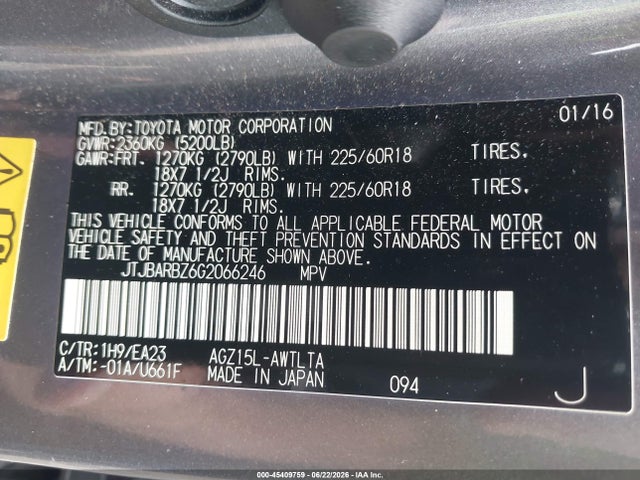 Aukcja sprzedaży 2016 Lexus Nx 200t, vin: JTJBARBZ6G2066246, numer aukcji: 45409759