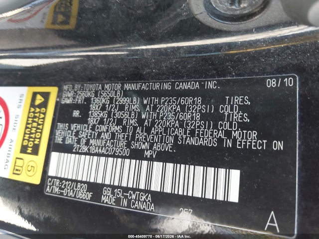 2010 Lexus Rx 350 მანქანა იყიდება აუქციონზე, vin: 2T2BK1BA4AC079500, აუქციონის ნომერი: 45409770