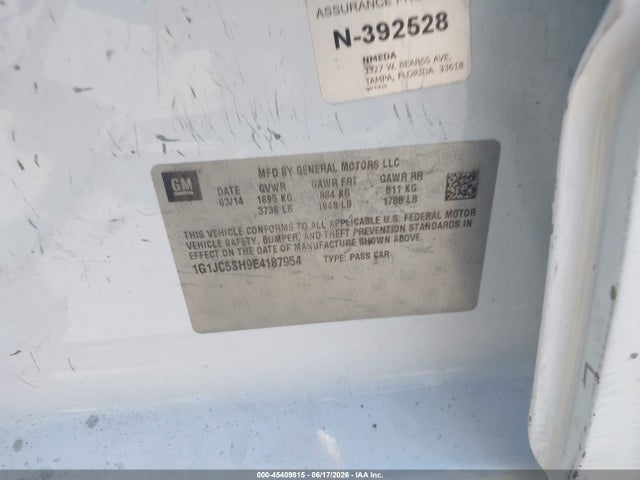 Chevrolet Sonic Lt Auto 2014 1G1JC5SH9E4187954 Image 9