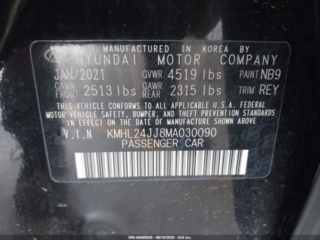 Hyundai Sonata Blue 2021 KMHL24JJ8MA030090 Image 9