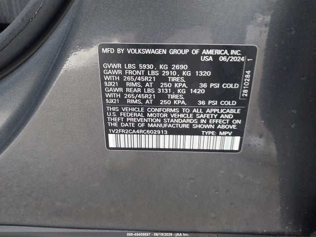 Продажа на аукционе авто 2024 Volkswagen Atlas 2.0t Sel Premium R-line, vin: 1V2FR2CA4RC602913, номер лота: 45409897