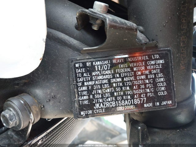 Продажа на аукционе авто 2008 Kawasaki Zr1000 B, vin: JKAZRCB158A018577, номер лота: 45409914