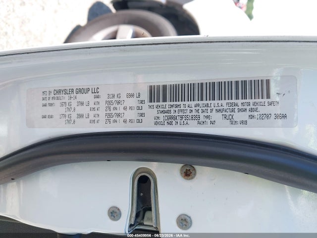 2015 Ram 1500 Tradesman მანქანა იყიდება აუქციონზე, vin: 1C6RR6KT9FS518359, აუქციონის ნომერი: 45409956