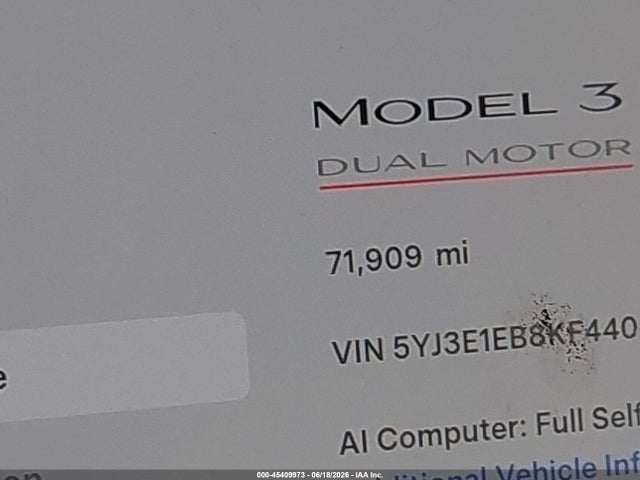 Aukcja sprzedaży 2019 Tesla Model 3 Long Range/performance, vin: 5YJ3E1EB8KF440406, numer aukcji: 45409973