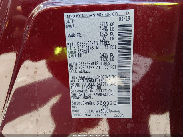 5N1DL0MN6KC560326 Infiniti QX60 LUXE