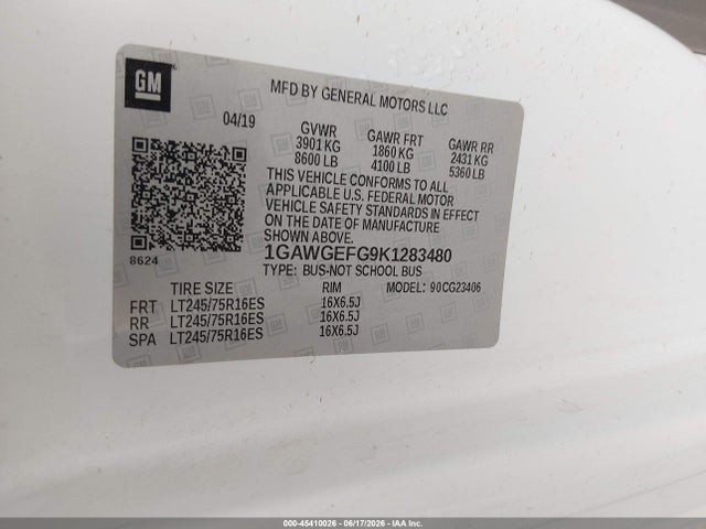 Chevrolet Express 2500 Ls 2019 1GAWGEFG9K1283480 Image 9