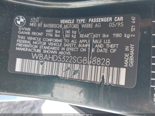 Aukcja sprzedaży 1995 Bmw 525 I, vin: WBAHD5322SGB38828, numer aukcji: 45410061
