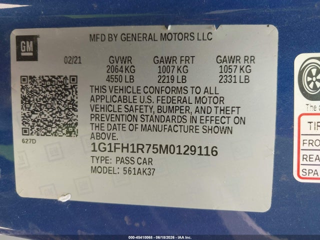 1G1FH1R75M0129116 Chevrolet Camaro Rwd 2ss