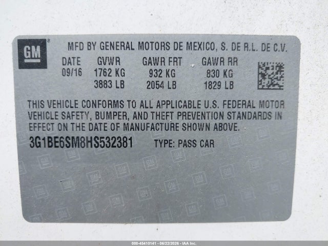 Chevrolet Cruze Lt Auto 2017 3G1BE6SM8HS532381 Image 9