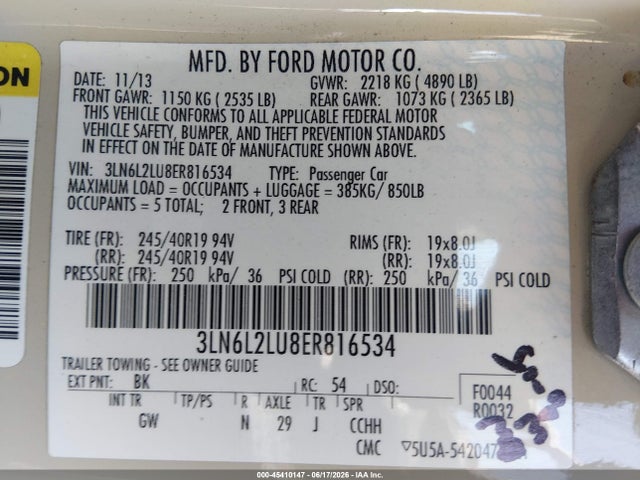 Продажа на аукционе авто 2014 Lincoln Mkz Hybrid, vin: 3LN6L2LU8ER816534, номер лота: 45410147