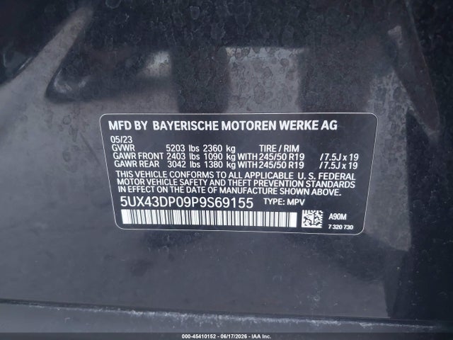 Продажа на аукционе авто 2023 Bmw X3 Sdrive30i, vin: 5UX43DP09P9S69155, номер лота: 45410152