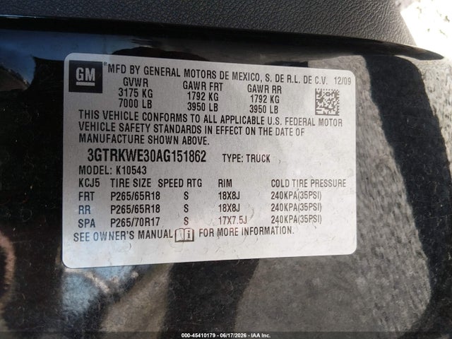45410179 :رقم المزاد ، 3GTRKWE30AG151862 vin ، 2010 Gmc Sierra 1500 Slt مزاد بيع